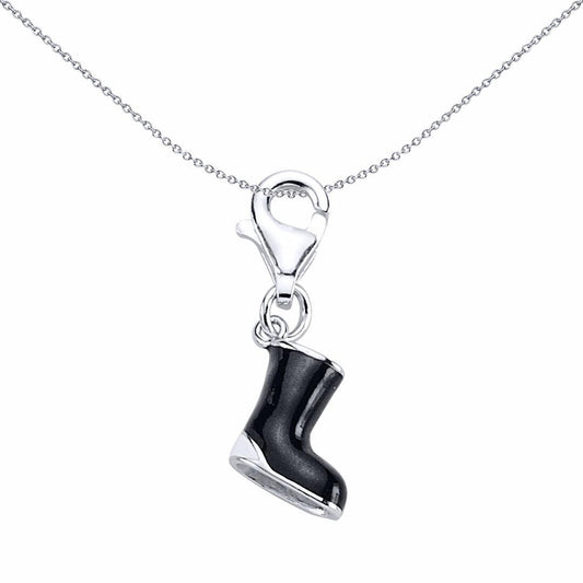 Sterling Silver  Enamel Black White Welly Boot Charm Pendant - CM048