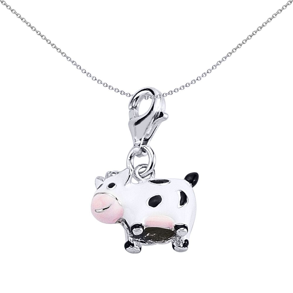 Sterling Silver  Enamel Black White Pink Holy Cow Charm Pendant - CM050