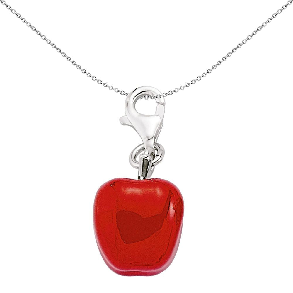 Sterling Silver  Red Enamel Apple Lobster Clasp Link Charm - CM058