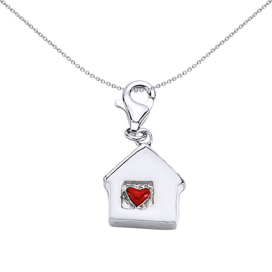 Sterling Silver  Enamel White House Red Heart Home Charm Pendant - CM059