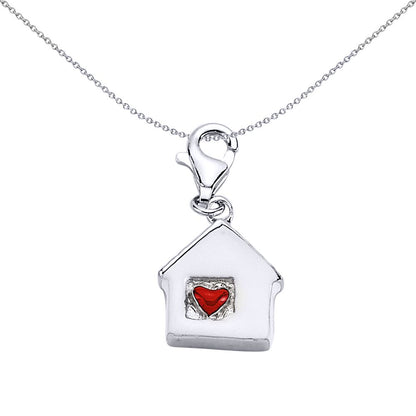 Sterling Silver  Enamel White House Red Heart Home Charm Pendant - CM059