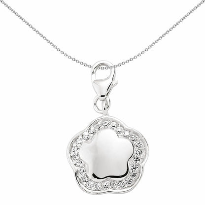Sterling Silver  CZ Halo Star Flower Link Charm - CM070