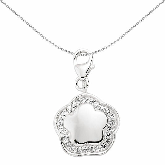 Sterling Silver  CZ Halo Star Flower Link Charm - CM070