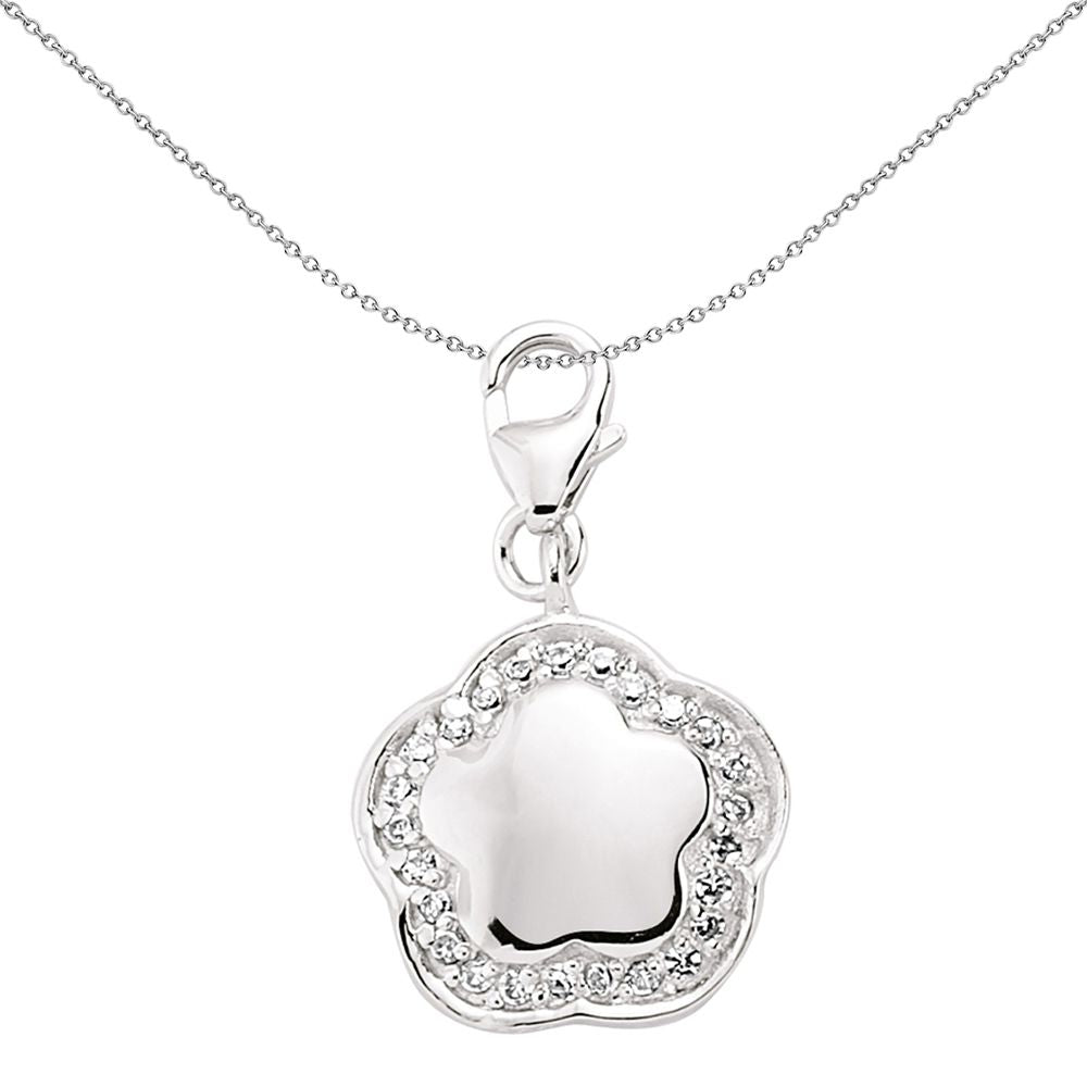 Sterling Silver  CZ Halo Star Flower Link Charm - CM070