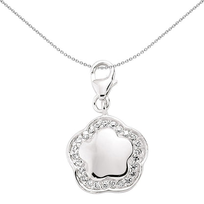 Sterling Silver  CZ Halo Star Flower Link Charm - CM070