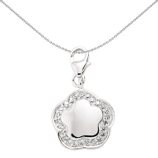Sterling Silver  CZ Halo Star Flower Link Charm - CM070