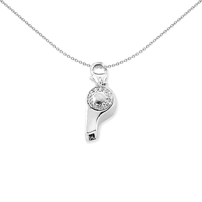 Sterling Silver  CZ Referee Whistle Blower Link Charm Pendant - CM073