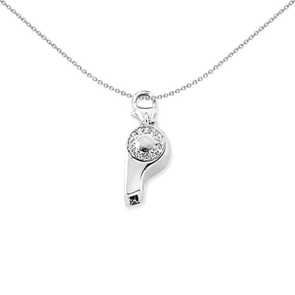 Sterling Silver  CZ Referee Whistle Blower Link Charm Pendant - CM073