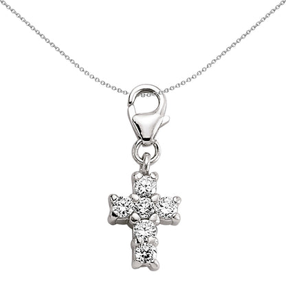 Sterling Silver  CZ 6 Stone Cross Link Charm Pendant - CM074