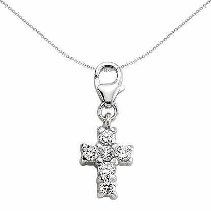Sterling Silver  CZ 6 Stone Cross Link Charm Pendant - CM074