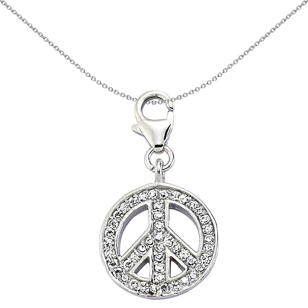 Sterling Silver  CZ Pave Peace Symbol Link Charm - CM079