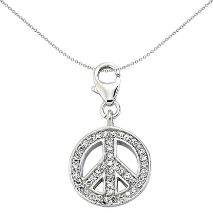 Sterling Silver  CZ Pave Peace Symbol Link Charm - CM079