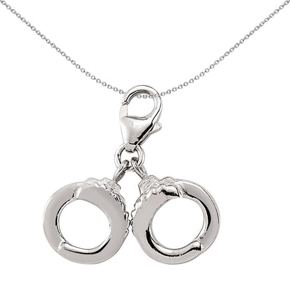 Sterling Silver  CZ Naughty Hand Cuffs Link Charm - CM082