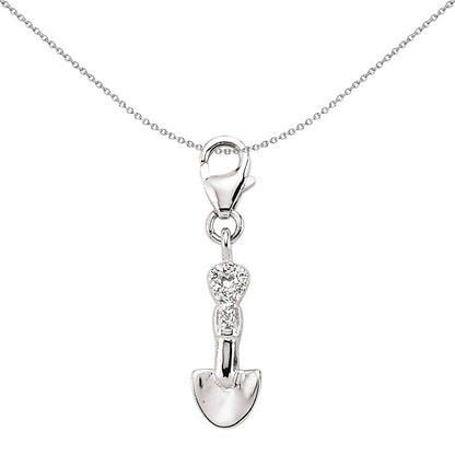 Sterling Silver  CZ Heart Shovel Spade Lobster Link Charm Pendant - CM086