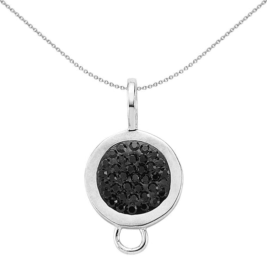 Sterling Silver  Black Crystal Pave Disc Hanger Link Charm - CM089BLK