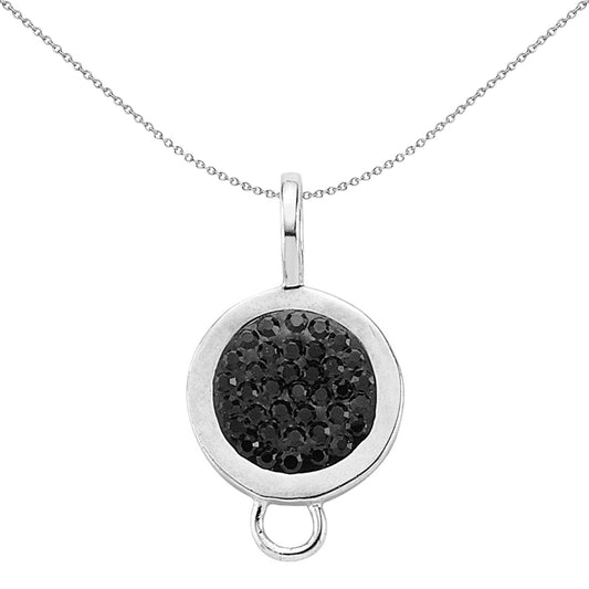 Sterling Silver  Black Crystal Pave Disc Hanger Link Charm - CM089BLK