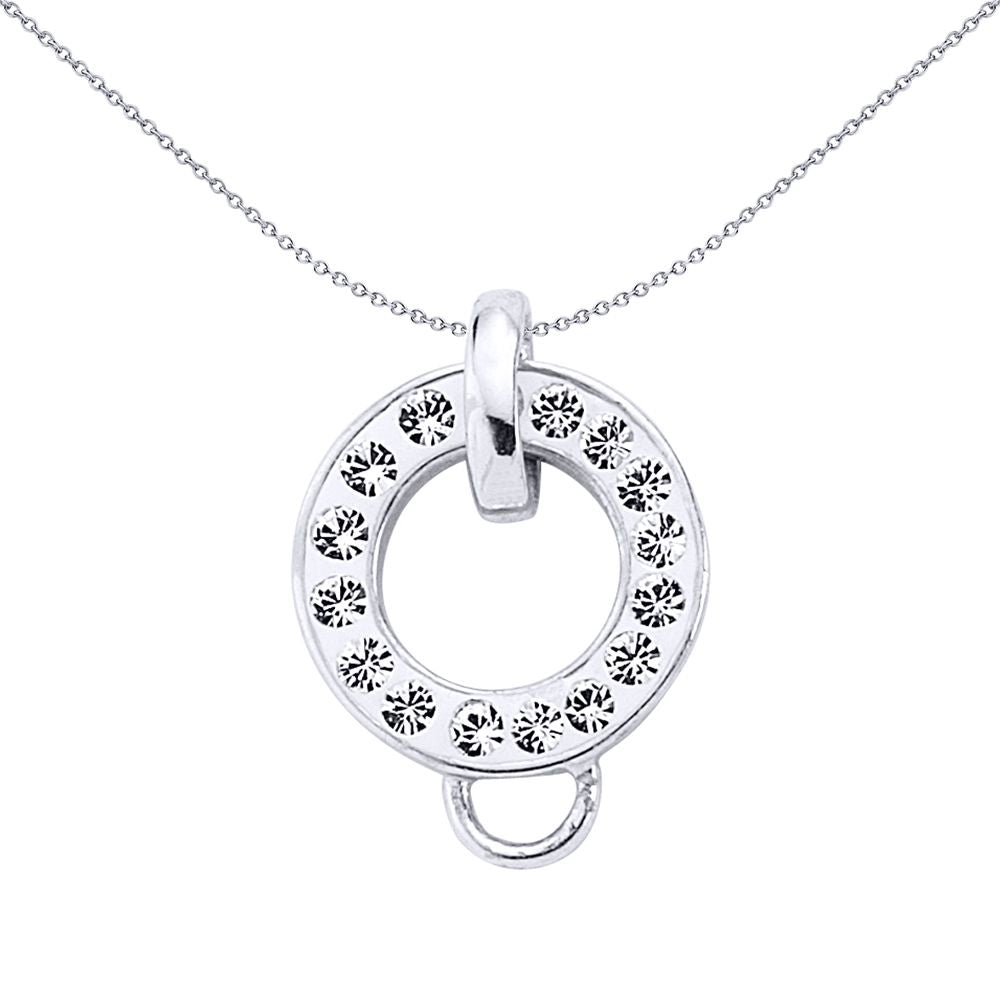 Sterling Silver  White Crystal Circle of Life Halo Charm Pendant - CM090