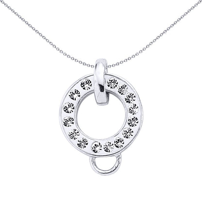 Sterling Silver  White Crystal Circle of Life Halo Charm Pendant - CM090