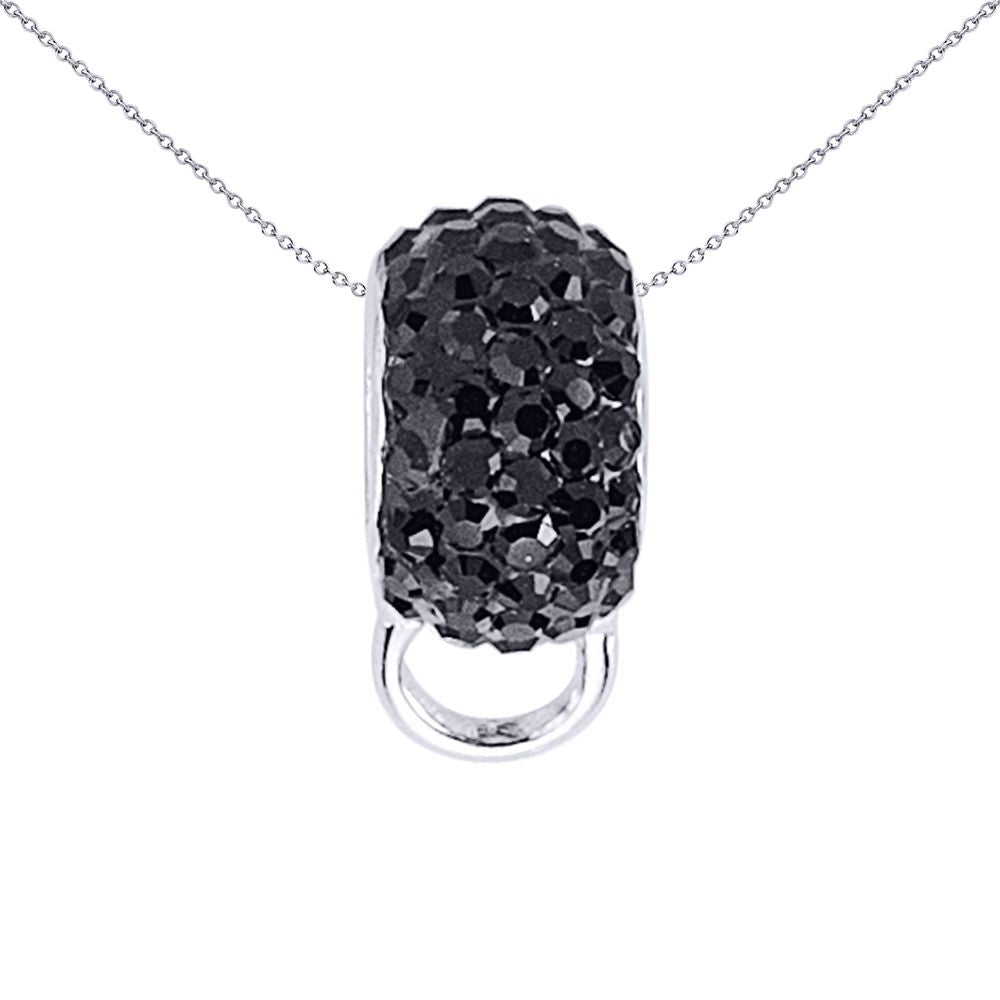 Sterling Silver  Black Crystal Slider Charm Pendant - CM091