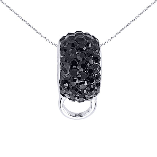 Sterling Silver  Black Crystal Slider Charm Pendant - CM091