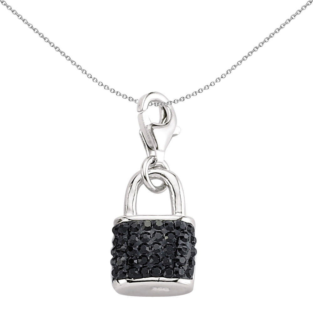 Sterling Silver  Black Crystal Handbag Padlock Link Charm - CM097
