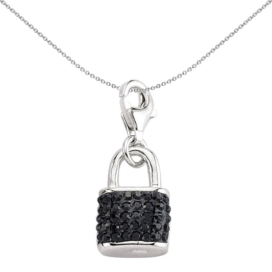 Sterling Silver  Black Crystal Handbag Padlock Link Charm - CM097