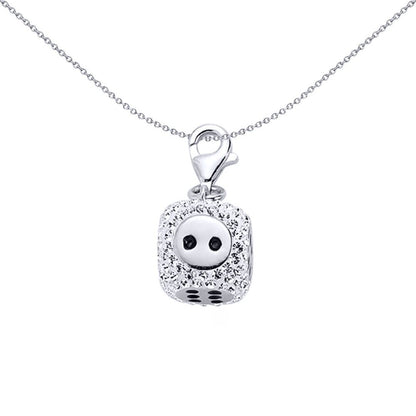 Sterling Silver  Black Enamel Crystal Lucky Dice Charm Pendant - CM098
