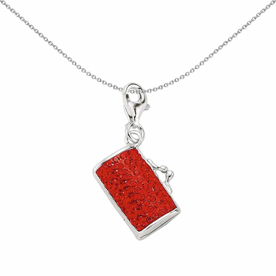Sterling Silver  Red Crystal Clutch Handbag Purse Charm Pendant - CM101