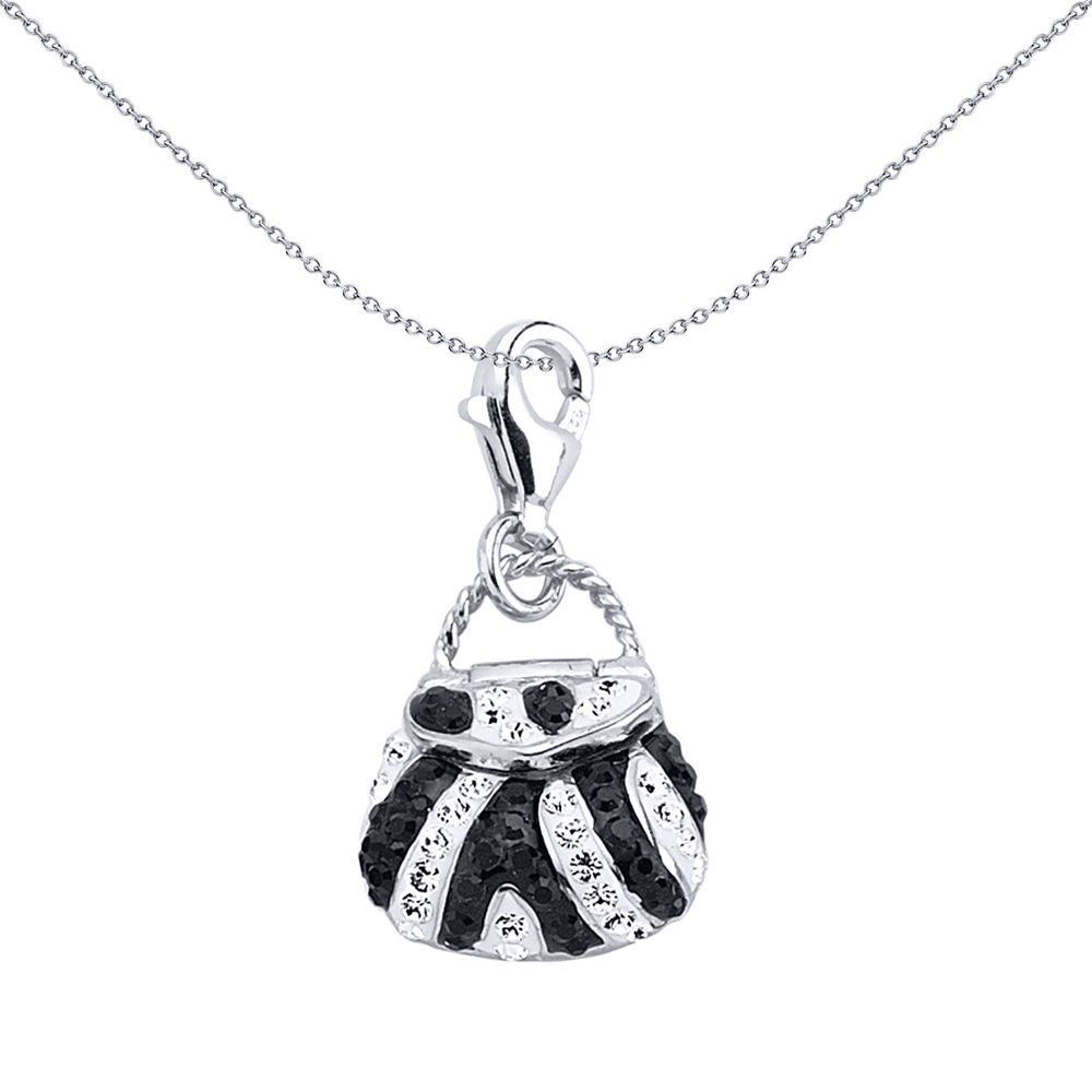 Sterling Silver  Black & White Crystal Handbag Charm Pendant - CM102