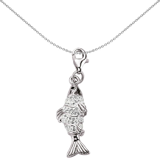 Sterling Silver  Crystal Catch of the Day Fish Lobster Link Charm - CM111