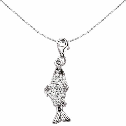 Sterling Silver  Crystal Catch of the Day Fish Lobster Link Charm - CM111