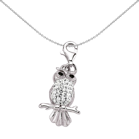 Sterling Silver  Crystal Wise Owl Hoot Link Charm - CM112