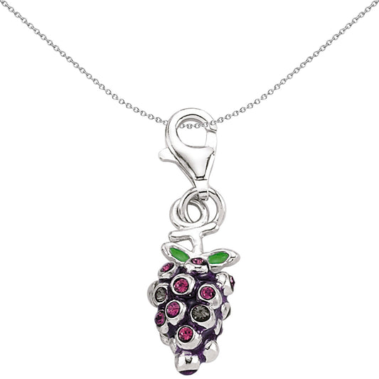 Sterling Silver  Violet Crystal Bunch of Grapes Link Charm - CM115