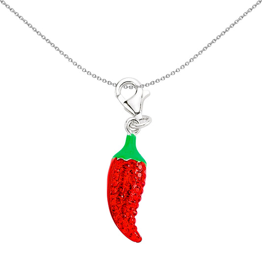 Sterling Silver  Red Crystal Hot Chilli Pepper Jalapeno Link Charm - CM117