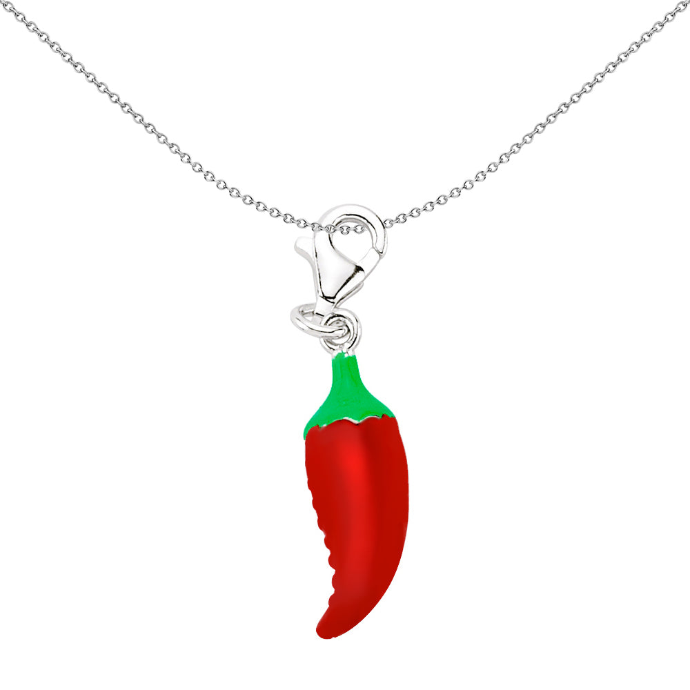 Sterling Silver  Red Crystal Hot Chilli Pepper Jalapeno Link Charm - CM117