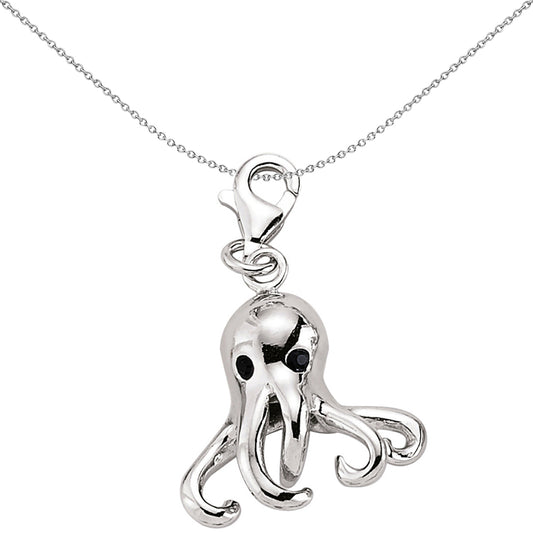 Sterling Silver  Black Crystal Octopus Link Charm - CM119