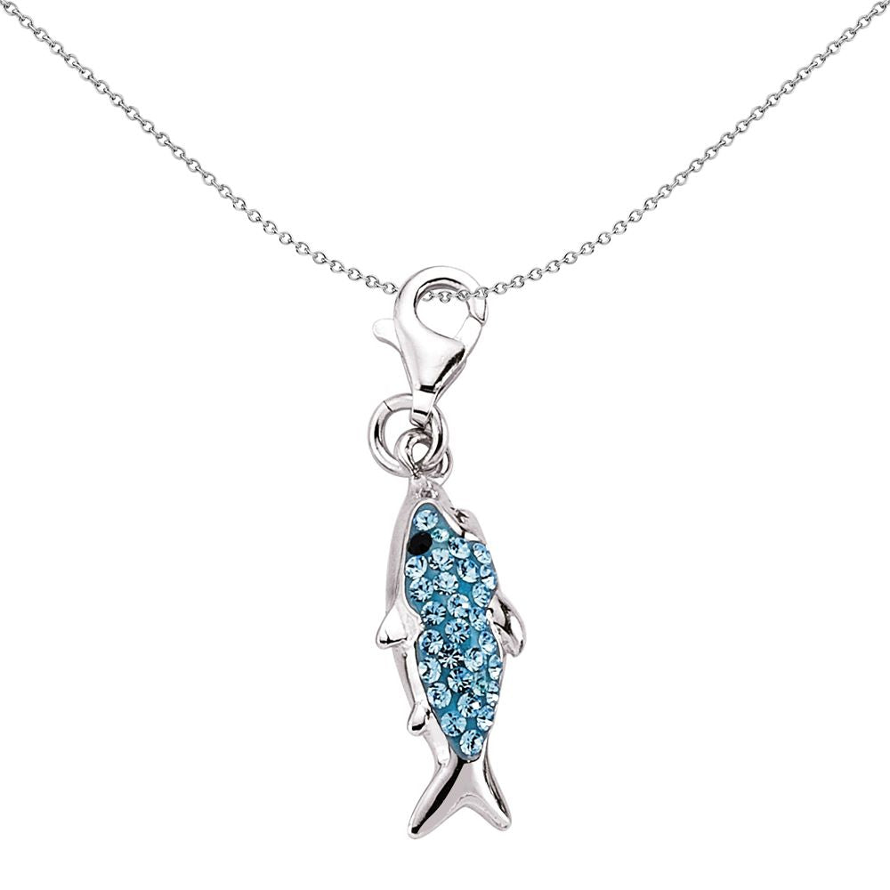 Sterling Silver  Baby Blue Crystal Shark Link Charm - CM122