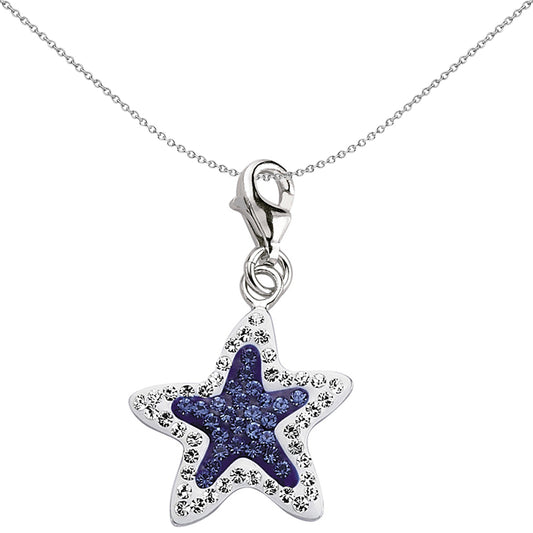 Sterling Silver  Blue & White Crystal Star Fish Link Charm - CM126