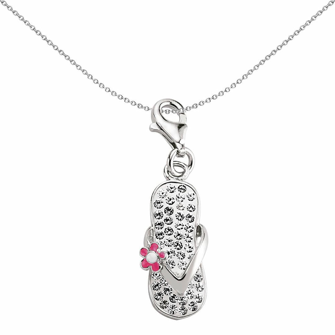 Sterling Silver  Crystal Daisy Flip Flop Link Charm - CM132