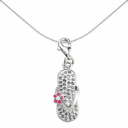 Sterling Silver  Crystal Daisy Flip Flop Link Charm - CM132