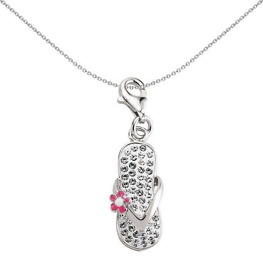 Sterling Silver  Crystal Daisy Flip Flop Link Charm - CM132