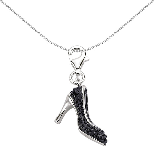 Sterling Silver  Black Crystal High Heel Stiletto Link Charm - CM134BLK