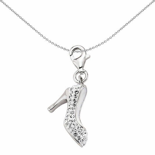 Sterling Silver  White Crystal High Heel Stiletto Link Charm - CM134WHT