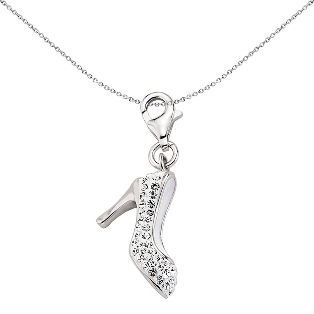 Sterling Silver  White Crystal High Heel Stiletto Link Charm - CM134WHT