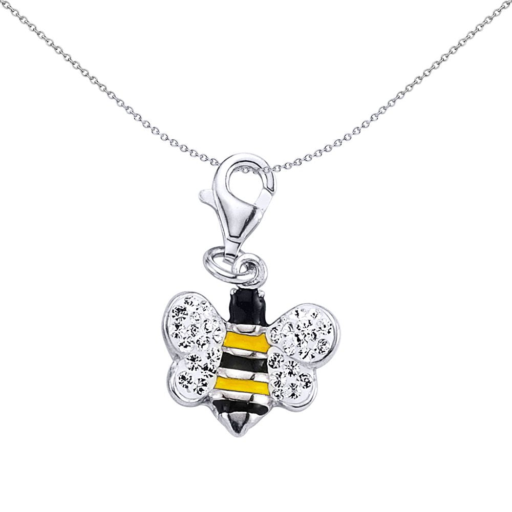 Silver  Black Yellow Enamel White Crystal Queen Bumble Bee Charm - CM137