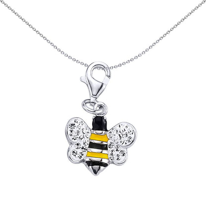 Silver  Black Yellow Enamel White Crystal Queen Bumble Bee Charm - CM137
