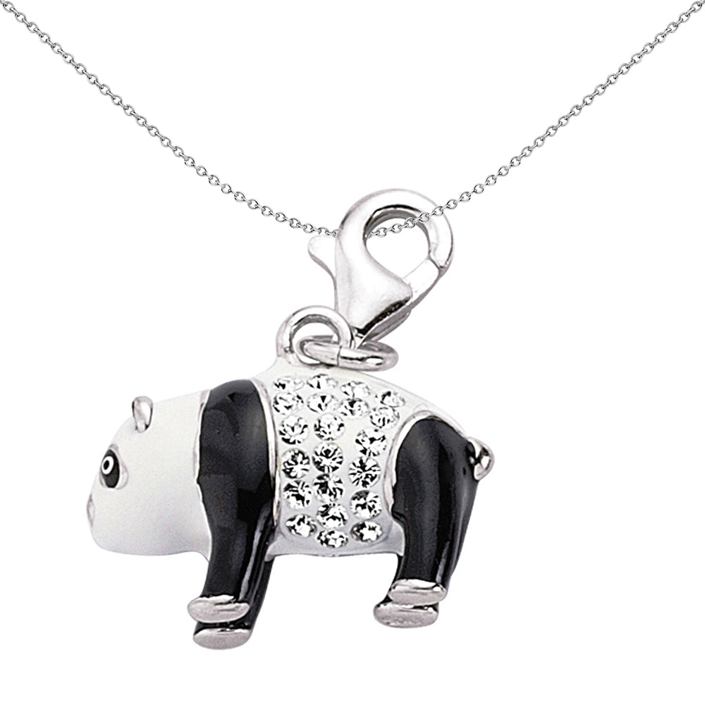 Sterling Silver  Black White Crystal Enamel Panda Link Charm - CM138