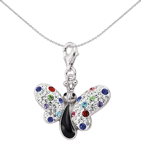Sterling Silver  Multi Coloured Crystal Flutter By Butterfly Charm - CM139