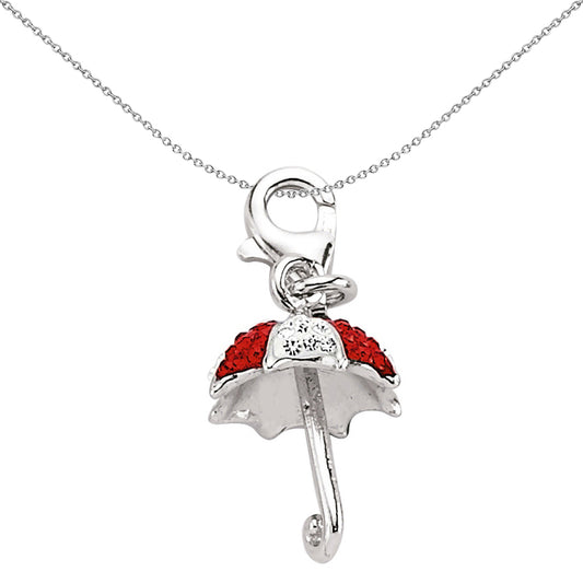 Sterling Silver  Red White Crystal Umbrella Link Charm - CM146