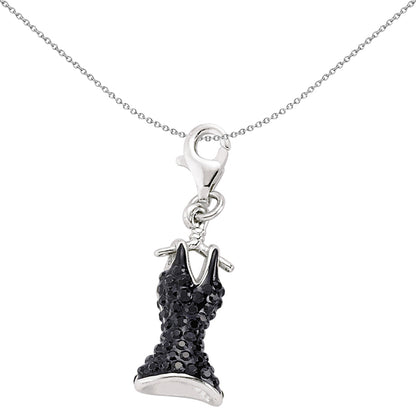 Sterling Silver  Black & White Crystal Dress Hanger Link Charm - CM147